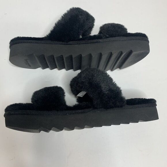UGG Fuzz Yeah Black Sheepskin Shearling Sherpa Slippers Sandals Womens Size 7M - Picture 5 of 8